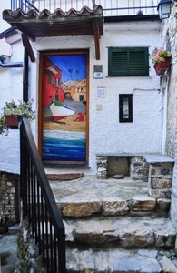 porta, scala, ringhiera, finestra, dipinto, murales, tettoia, bianco, scalini, scale, barca, gradini, colori