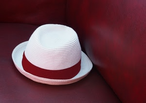 rosso, cappello, bianco, fascia, paglia