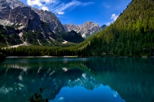 lago, alberi, riflesso, montagna, acqua, montagne, riflessi, nuvole, verde, cielo, bosco