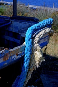 barca, corde, azzurro, bianco, blu, corda, mare, erba