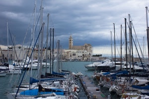 barche, porto, mare, campanile, alberi, nuvole, chiesa