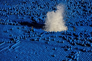 acqua, palline, blu, spruzzo, fontana