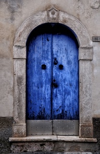 porta, blu, portone, arco, scalino, azzurro, ottantasei, legno