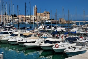 barche, porto, mare, alberi, motoscafi, acqua, chiesa, campanile, faro