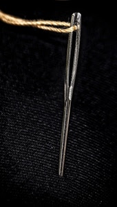 filo, ago, cruna, stoffa, nero, tessuto, giallo, macro