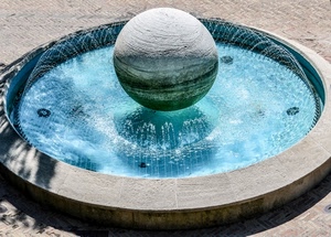 fontana, acqua, sfera, zampilli, palla, azzurro, getti, cerchio