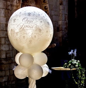 bianco, fiori, palloncini, sfere, sposi, palle, muro, palloncino, sfera