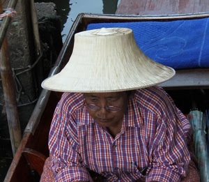 cappello, occhiali, camicia, donna, barca, blu, asciugamano, asiatico, paglia