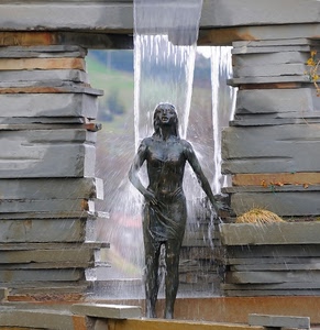 acqua, statua, fontana, cascata, donna, pietre, spruzzi