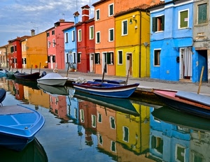 barche, colori, case, riflessi, riflesso, canale, finestre, acqua, burano