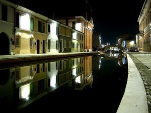 ponte, canale, notte, acqua, luci, riflesso, riflessi, case, notturno