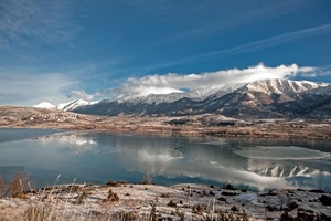 lago, neve, montagna, montagne, nuvole, panorama, acqua, cielo, ghiaccio, riflesso