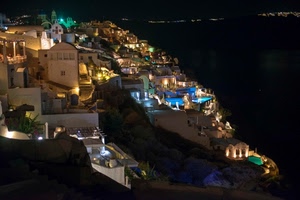 notte, case, notturno, luci, panorama, borgo, paese, mare, costa