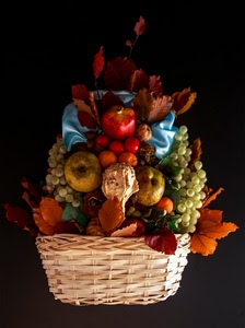 frutta, uva, cesto, foglie, melograno, cibo, mela, pere