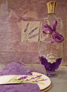 lavanda, viola, bottiglia, profumo, fiocco, vetro, fiori