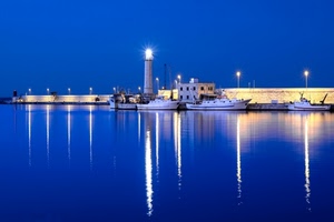 faro, mare, barche, blu, luci, riflesso, porto, riflessi, molo