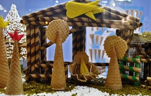 coni, presepe, cialde, biscotti, capanna, gelato, originale, giallo, albero, dolci