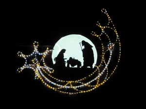 presepe, stella, cometa, luci, silhouette, natale, notte, madonna, nero, controluce, natività