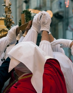 mani, rosso, guanti, devozione, bianco, processione, religione