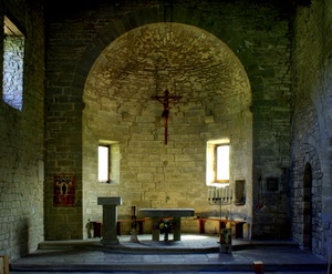 altare, chiesa, crocifisso, finestre, interno, candelabro, arco, abside