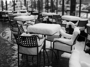 neve, sedie, tavolini, inverno, bianco, bianconero, bar, ferro, tavoli, freddo, auto, nero, strada