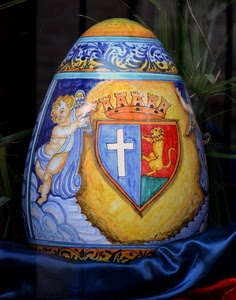 uovo, leone, croce, stemma, corona, putto, blu, giallo, angelo, raso, azzurro, stoffa, torri, decorazioni, rosso, putti